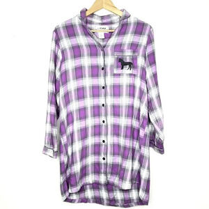 Back in the Saddle Embroidered Horse Purple Plaid Western Button Down Shirt Med